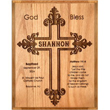 Load image into Gallery viewer, Baptism Gifts With Name, Personalized Baptism Cross for Girl or Boy, Wooden Plaque for Baby Dedication, Christening Gift
