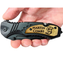 Load image into Gallery viewer, Custom Cowboy Style Pocket Knife, Country Personalized Gift for Men, Rustic Ranch Knife
