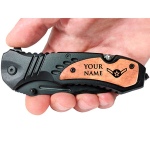 Air Force Rank Knife, Custom Air Force Gifts, USAF Personalized Pocket Knives, US Air Force Promotion Gift