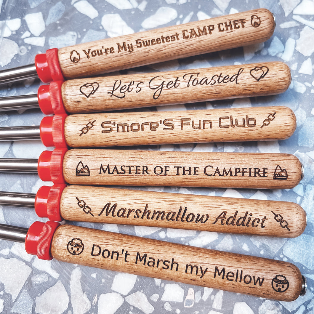 Pre-made Funny Engraved Telescoping Smores Forks - 6 styles